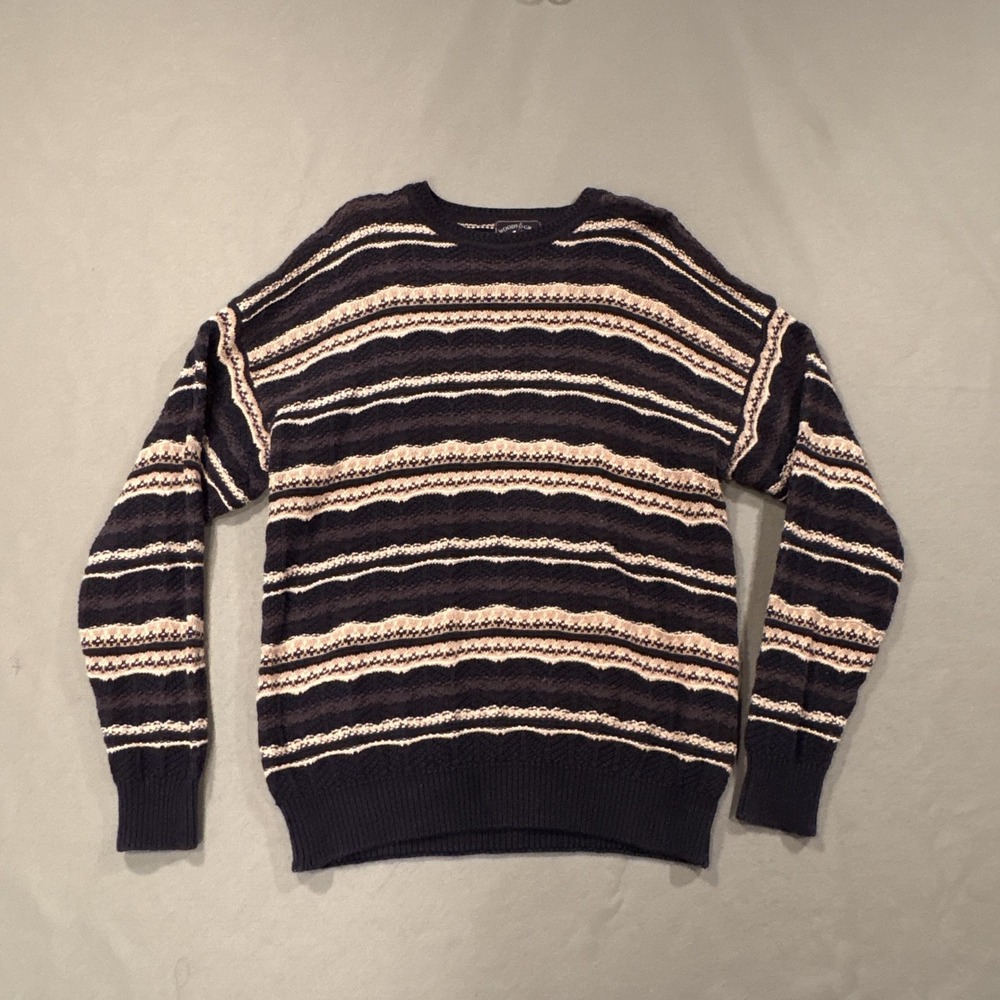 Woods & Gray Sweater Men XL Blue Crew Neck Ramie Cotton Cable-Knit Pullover